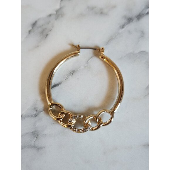 Napier Gold-Tone Hoop Earrings With Chain-Link Design & Clear Rhinestone Accents - Picture 5 of 5
